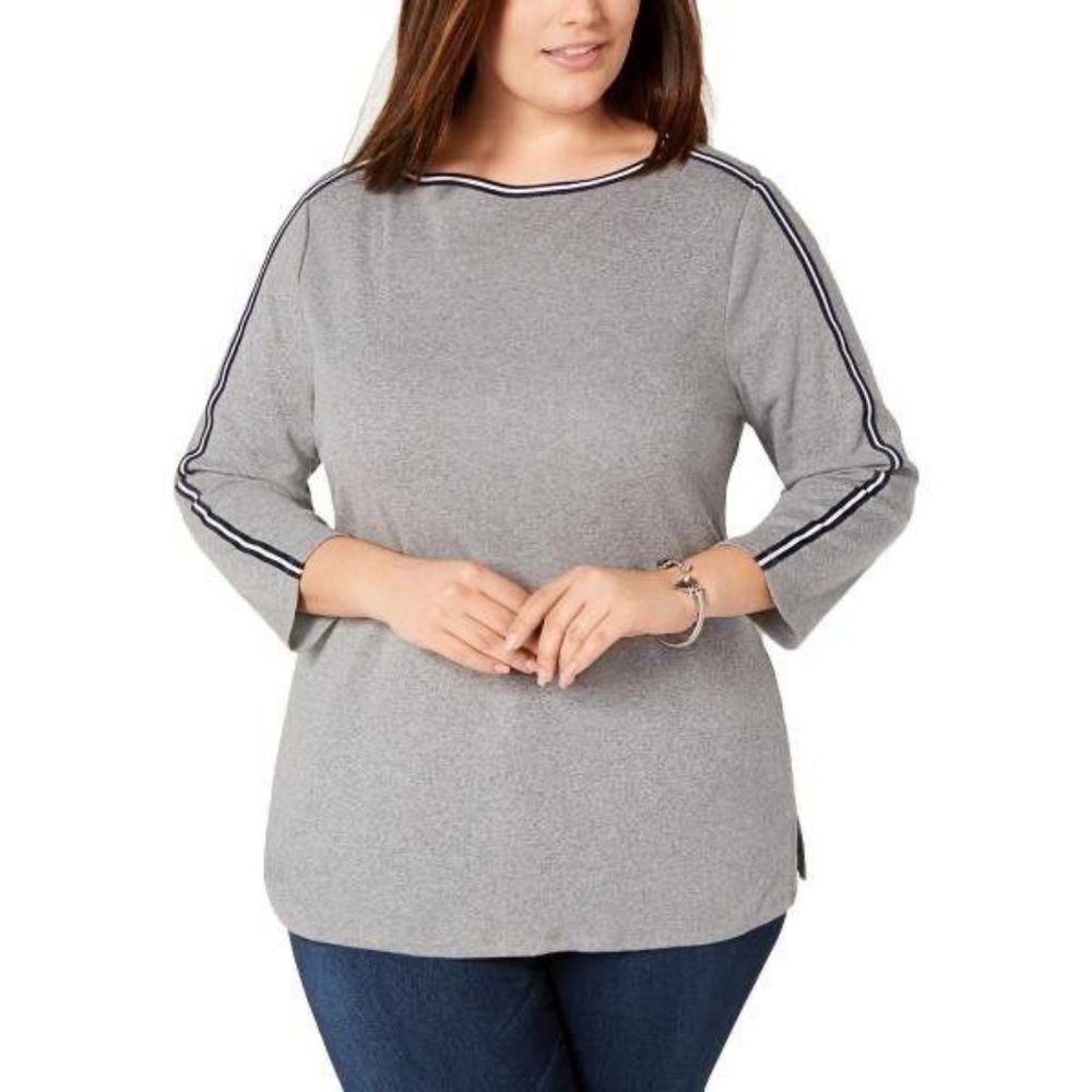 Charter Club Gray Knit Jersey Top 3X